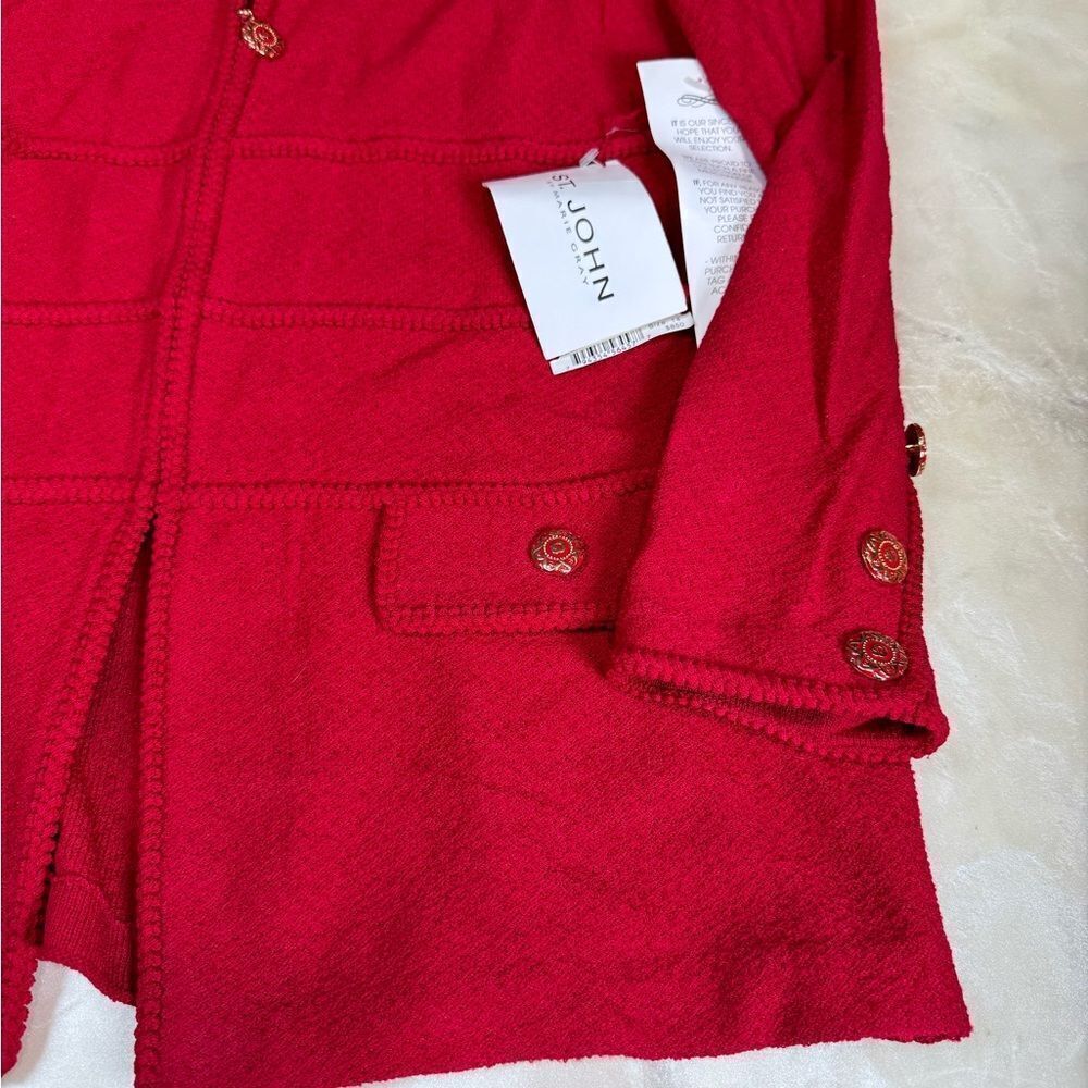 St. John Red Zip-Front Knit Jacket - Picture 3 of 11
